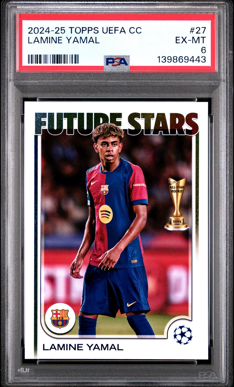 PSA 6 Lamine Yamal 2024-25 Topps UEFA #27 UEFA Club Competitions Rookie Card Barcelona