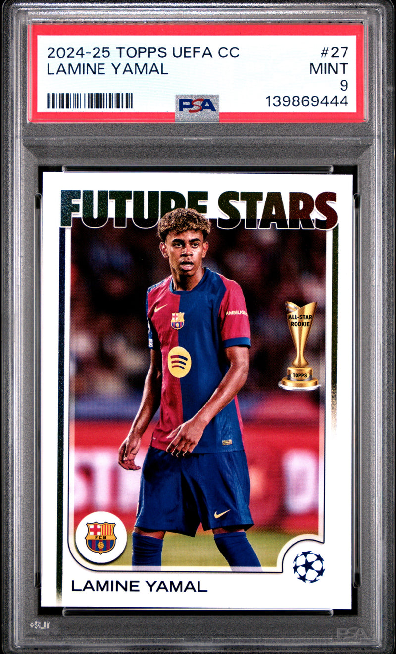 PSA 9 Lamine Yamal 2024-25 Topps UEFA #27 UEFA Club Competitions Rookie Card Barcelona