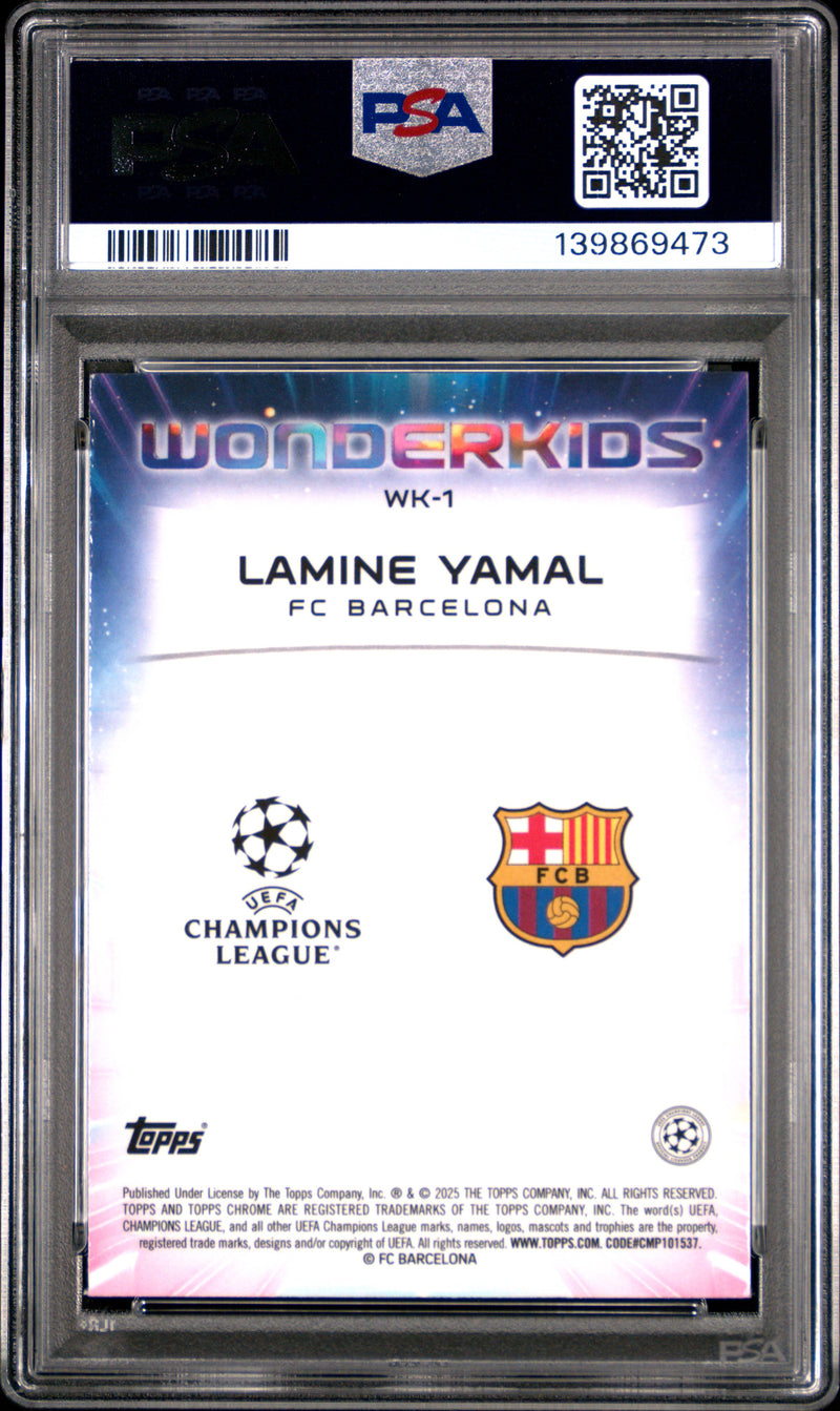 PSA 9 Lamine Yamal 2024-25 Topps Chrome #WK1 Wonderkids Rookie Card Barcelona