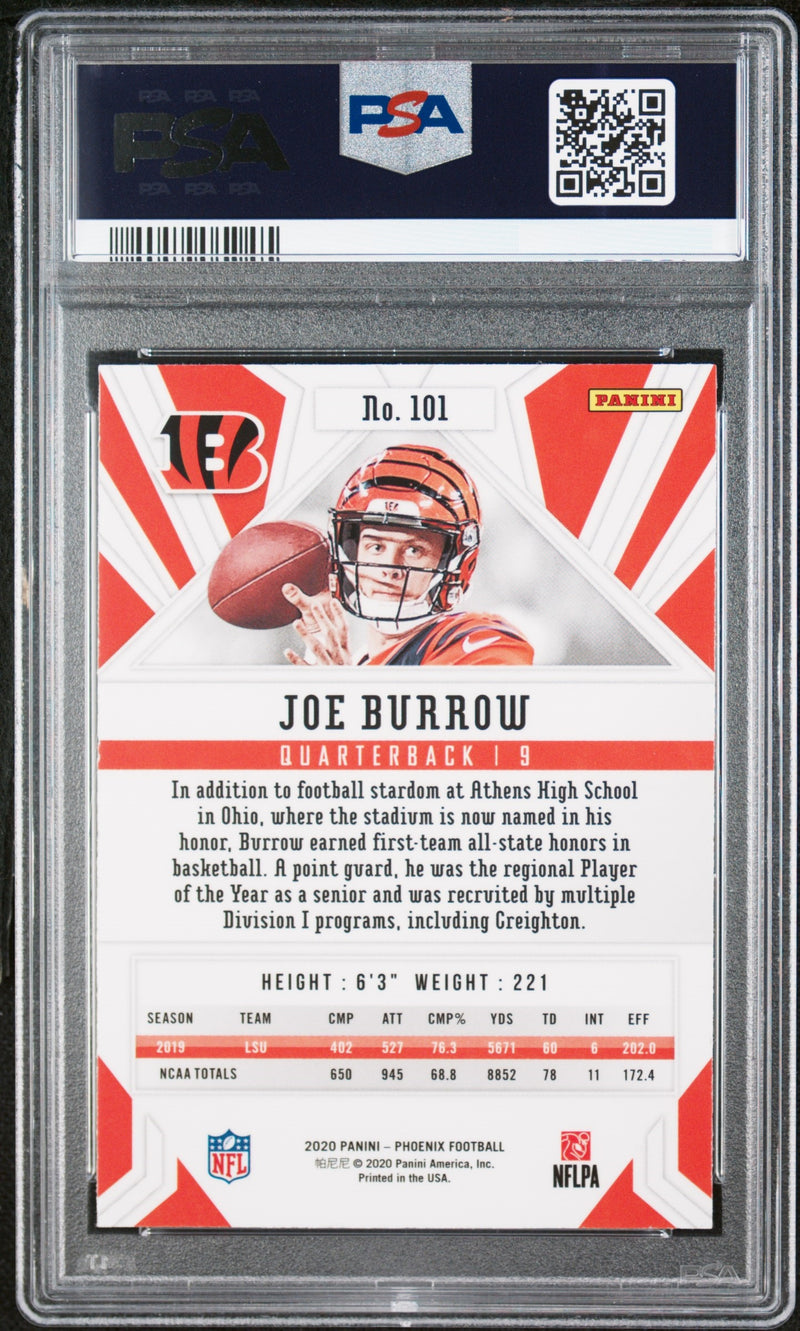 PSA 8 Joe Burrow 2020 Panini Phoenix #101 Rookie Card Fire Burst