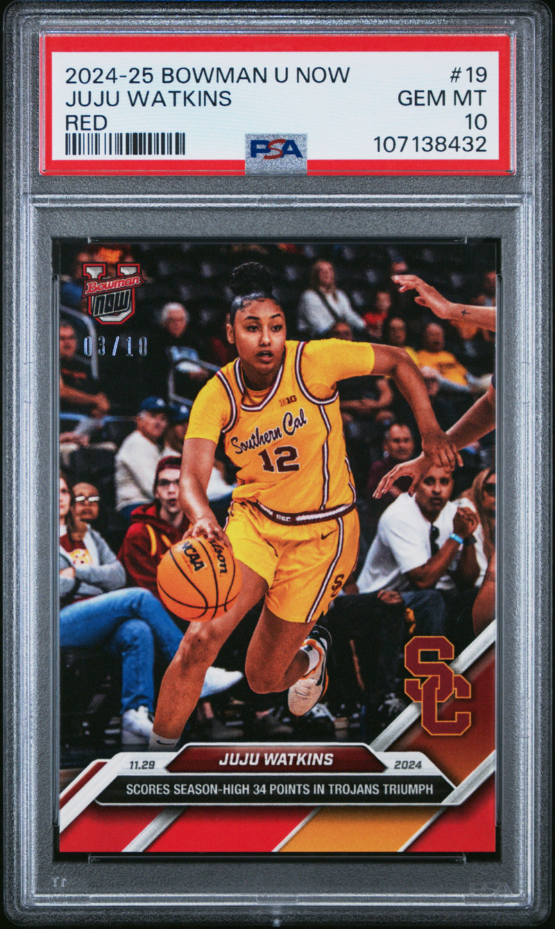PSA 10 JuJu Watkins 2024 Bowman University Now #19 Red #3 of 10 Rookie Card USC Trojans