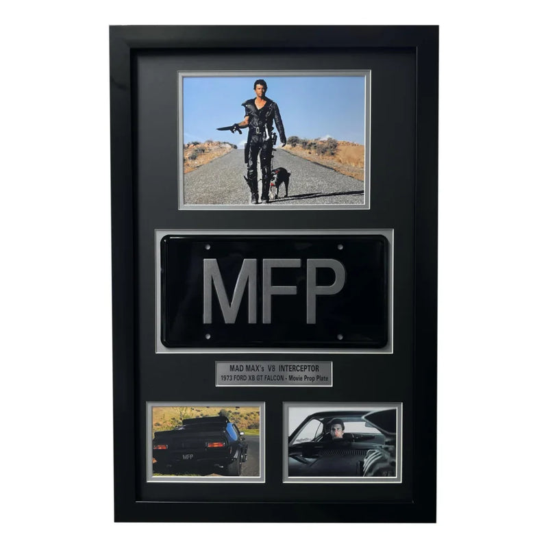 "Mad Max" Mel Gibson's V8 Interceptor Movie Car License Plate Framed Memorabilia Collage