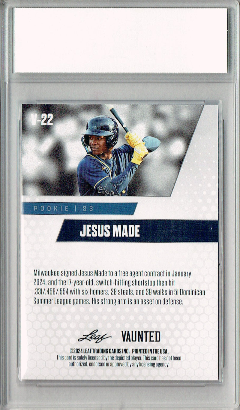 Jesus Made Rookie Card 2024 Leaf Vaunted #V-22 1/1 Red Shimmer, PGI 10, Milwaukee Brewers Baseball