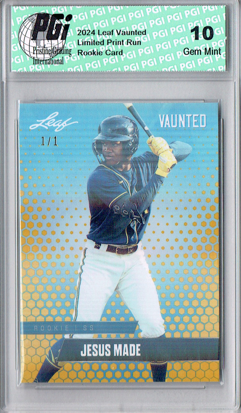 Jesus Made Rookie Card 2024 Leaf Vaunted #V-22 1/1 Gold Shimmer, PGI 10, Milwaukee Brewers Baseball