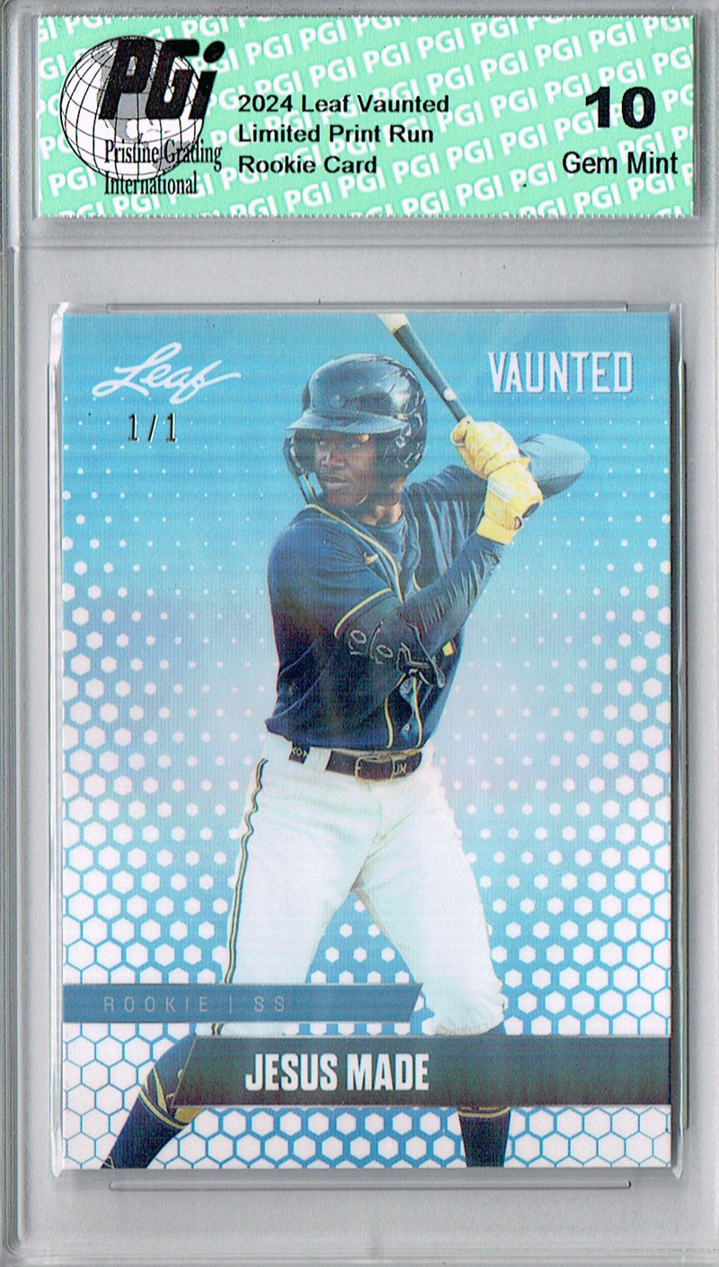 Jesus Made Rookie Card 2024 Leaf Vaunted #V-22 1/1 White Shimmer, PGI 10, Milwaukee Brewers Baseball