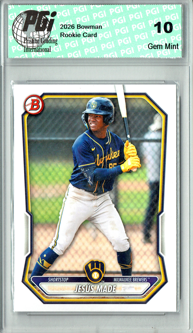 Jesus Made Rookie Card 2026 Bowman #BP-96, PGI 10, Milwaukee Brewers Baseball