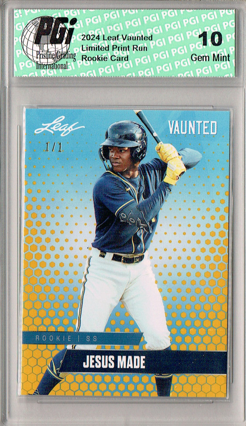 Jesus Made 2024 Leaf Vaunted #V-22 Gold Blank Back 1/1 Rookie Card PGI 10
