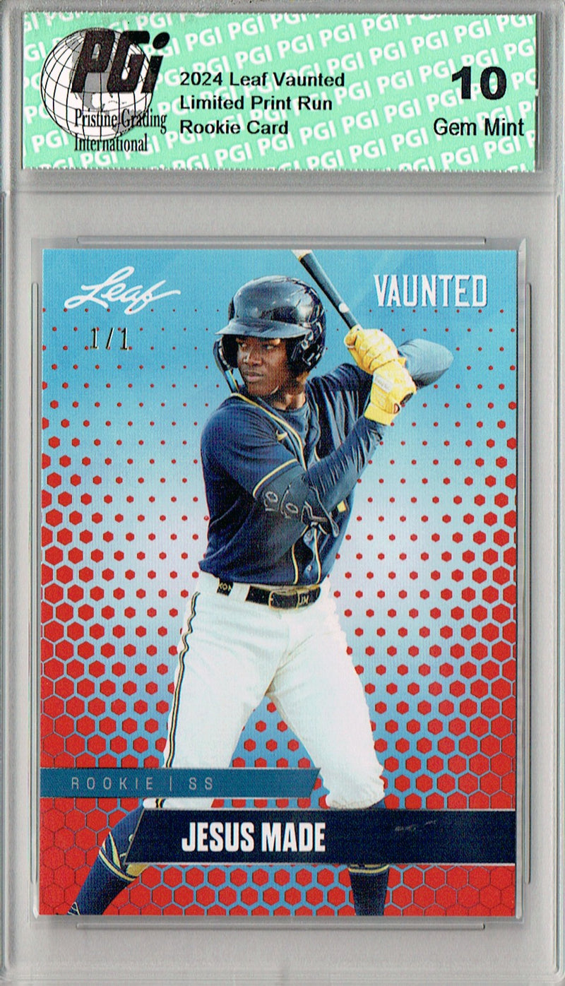 Jesus Made 2024 Leaf Vaunted #V-22 Red Blank Back 1/1 Rookie Card PGI 10