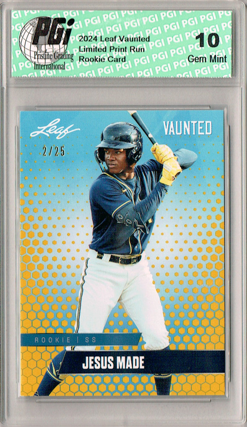 Jesus Made 2024 Leaf Vaunted #V-22 Gold 25 Made Rookie Card PGI 10