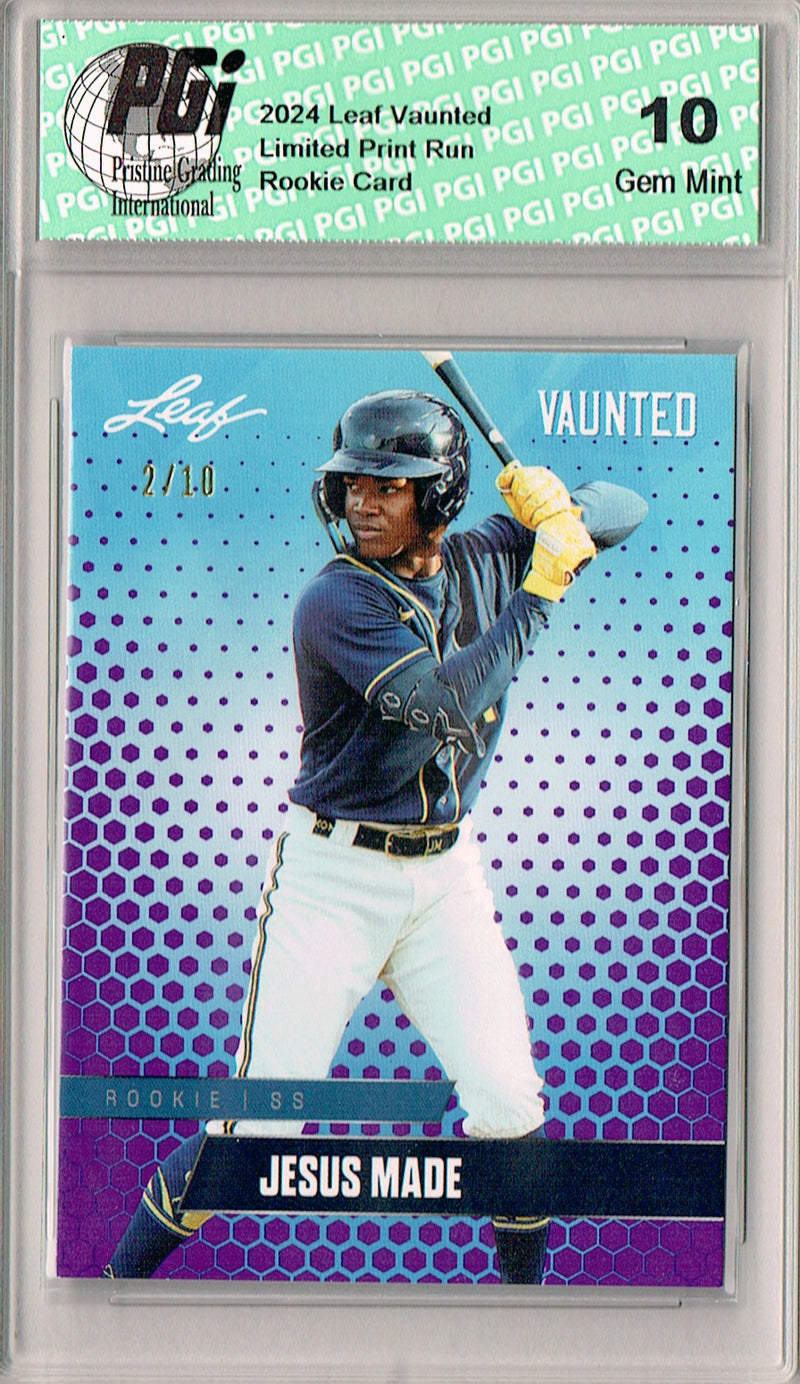 Jesus Made 2024 Leaf Vaunted #V-22 Purple 10 Made Rookie Card PGI 10