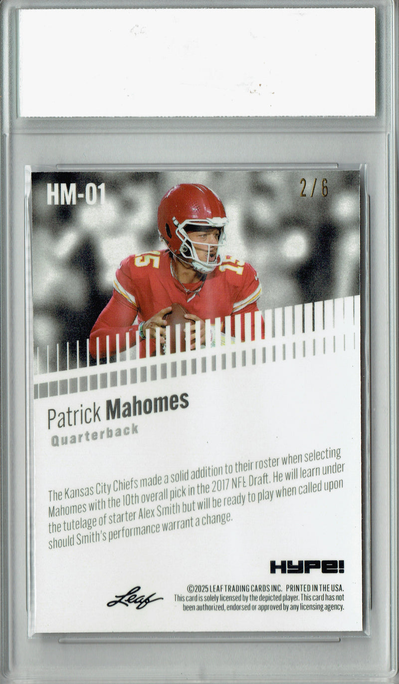 Patrick Mahomes Trading Card Kansas City Pro Football 2024 Leaf HYPE! Metal #HM-01 Black Only 6 Made PGI 10 Gem Mint