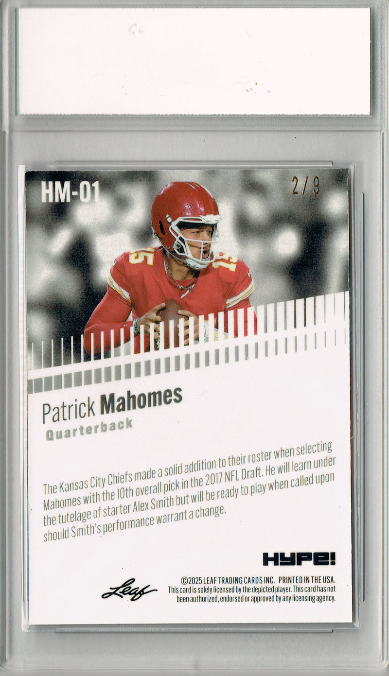 Patrick Mahomes Trading Card Kansas City Pro Football 2024 Leaf HYPE! Metal #HM-01 Blue Only 9 Made PGI 10 Gem Mint