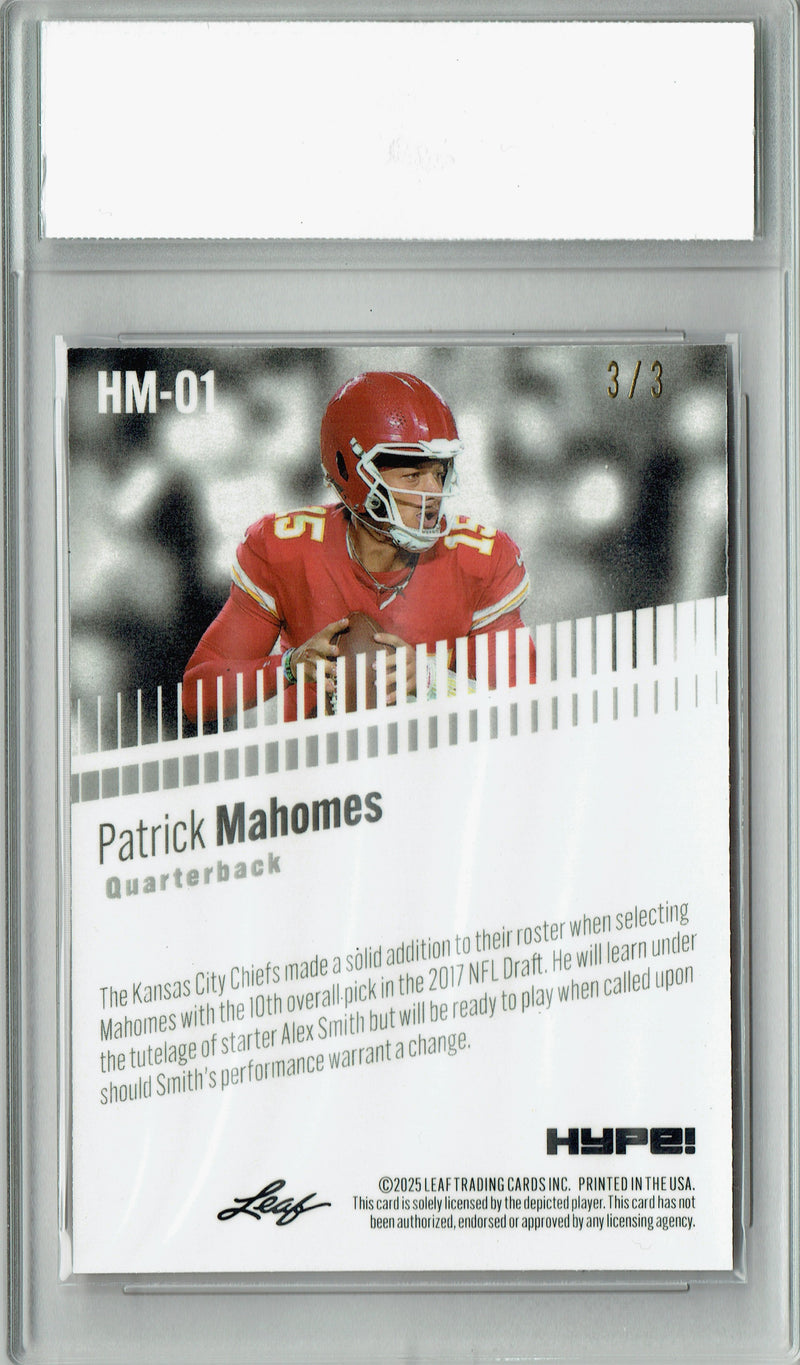 Patrick Mahomes Trading Card Kansas City Pro Football 2024 Leaf HYPE! Metal #HM-01 Orange Only 3 Made PGI 10 Gem Mint