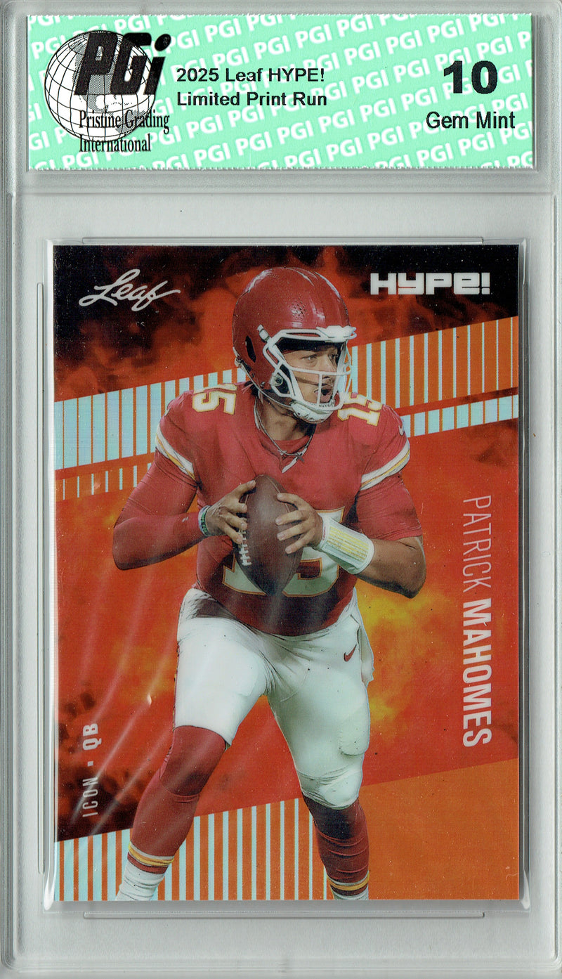 Patrick Mahomes Trading Card Kansas City Pro Football 2024 Leaf HYPE! Metal #HM-01 Orange Only 3 Made PGI 10 Gem Mint