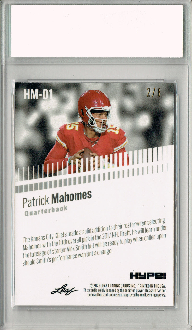 Patrick Mahomes Trading Card Kansas City Pro Football 2024 Leaf HYPE! Metal #HM-01 Purple Only 8 Made PGI 10 Gem Mint