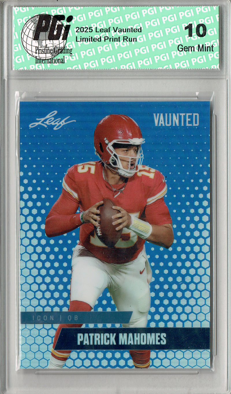 Patrick Mahomes Trading Card Kansas City PGI 10 Football Card 2025 Leaf Vaunted Metal #VM-05 Blue 9 Made