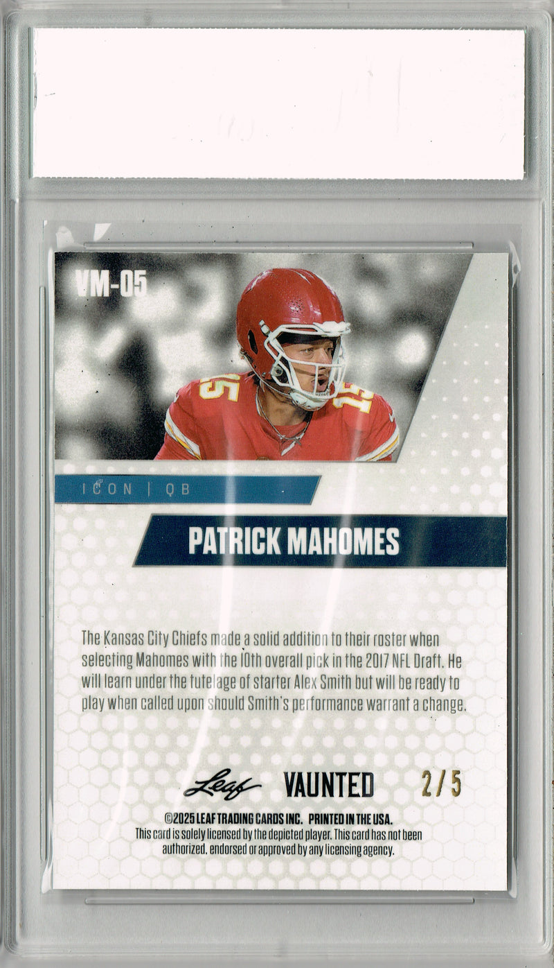 Patrick Mahomes Trading Card Kansas City CM+ Football Card 2025 Leaf Vaunted Metal #VM-05 Green 5 Made
