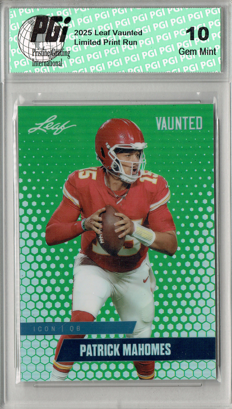 Patrick Mahomes Trading Card Kansas City PGI 10 Football Card 2025 Leaf Vaunted Metal #VM-05 Green 5 Made
