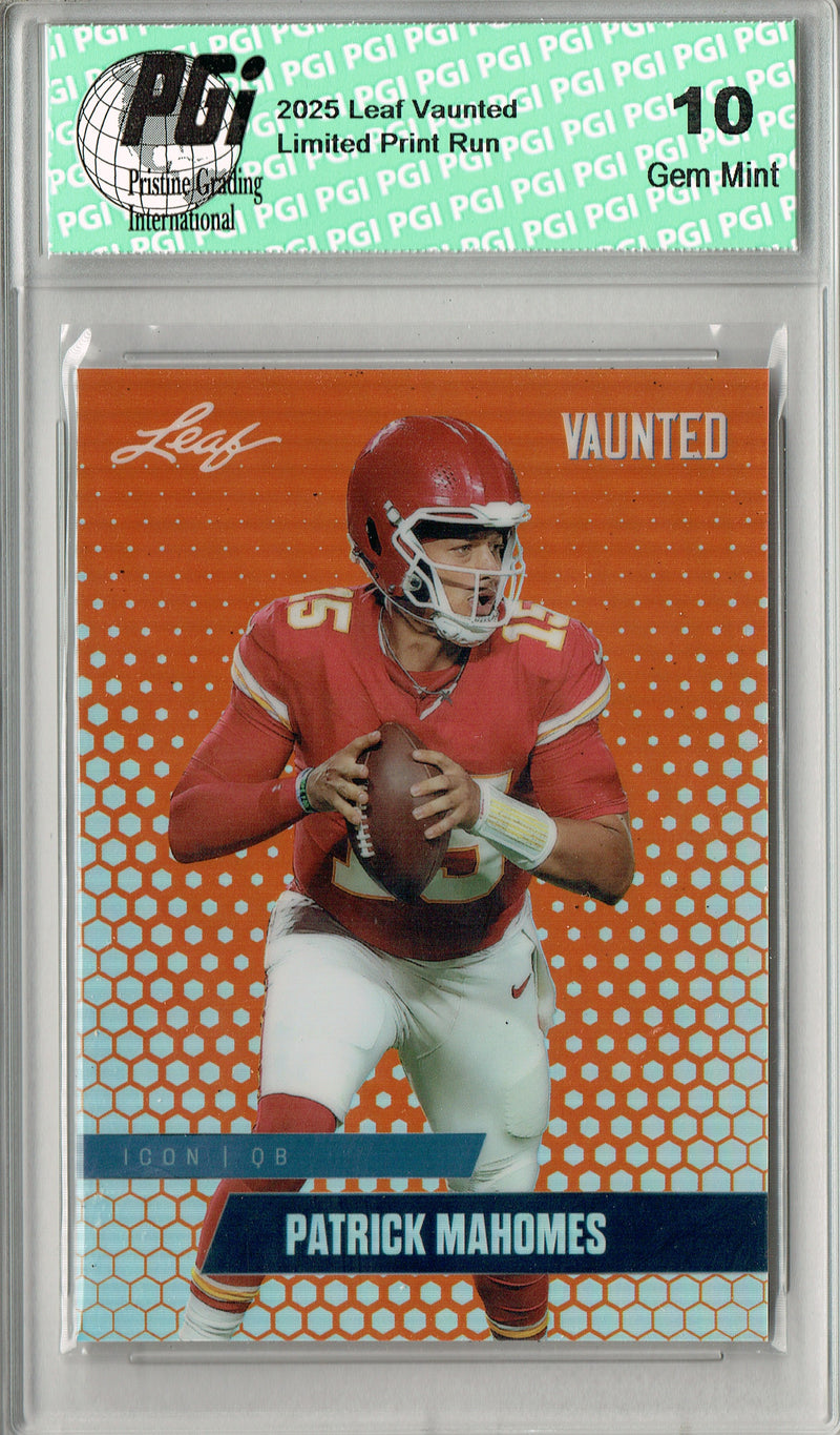 Patrick Mahomes Trading Card Kansas City PGI 10 Football Card 2025 Leaf Vaunted Metal #VM-05 Orange 3 Made