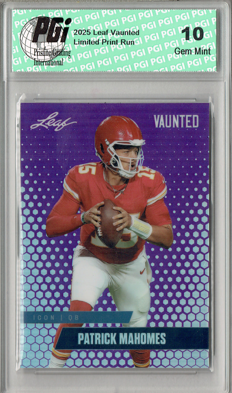 Patrick Mahomes Trading Card Kansas City PGI 10 Football Card 2025 Leaf Vaunted Metal #VM-05 Purple 8 Made