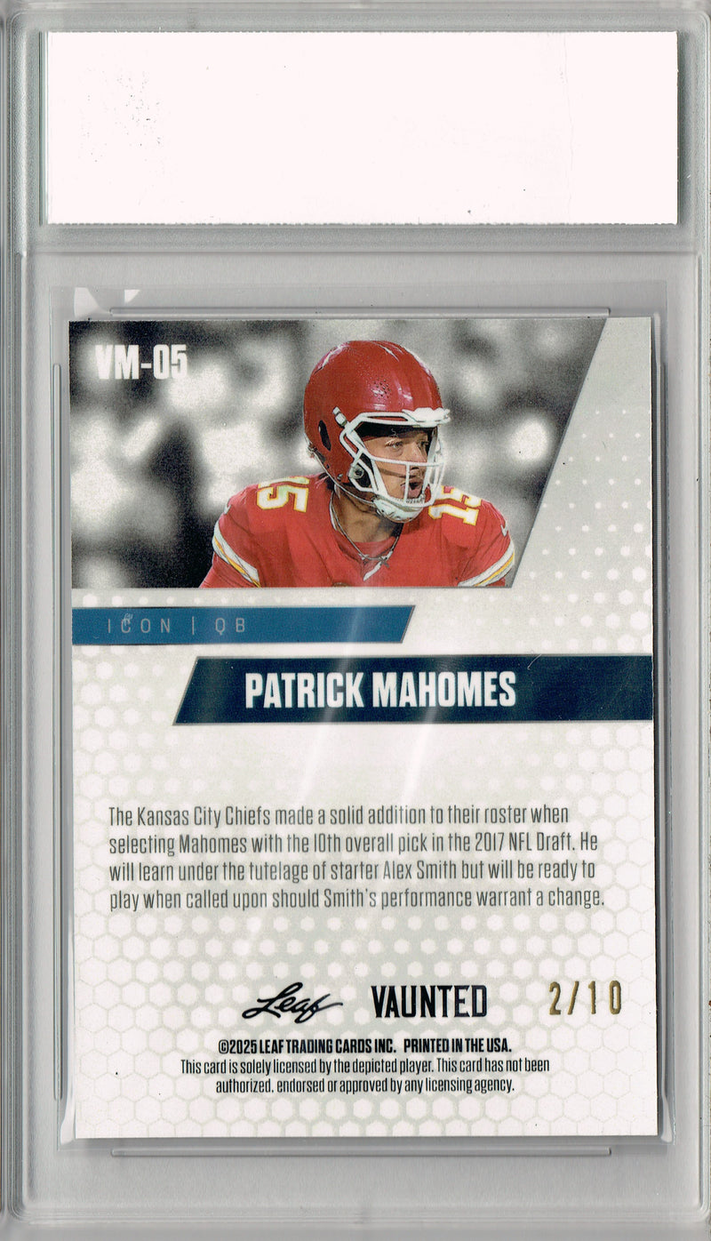 Patrick Mahomes Trading Card Kansas City PGI 10 Football Card 2025 Leaf Vaunted Metal #VM-05 Silver 10 Made