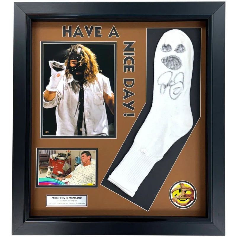 Mankind Mick Foley Autographed Mr. Socko Authentic Drawing Framed JSA WWE Signed WWF