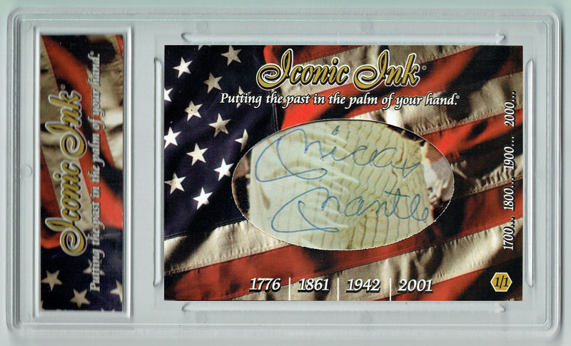 Mickey Mantle 2018 American Heroes Iconic Ink Signed Cut Auto 1/1 Card JSA