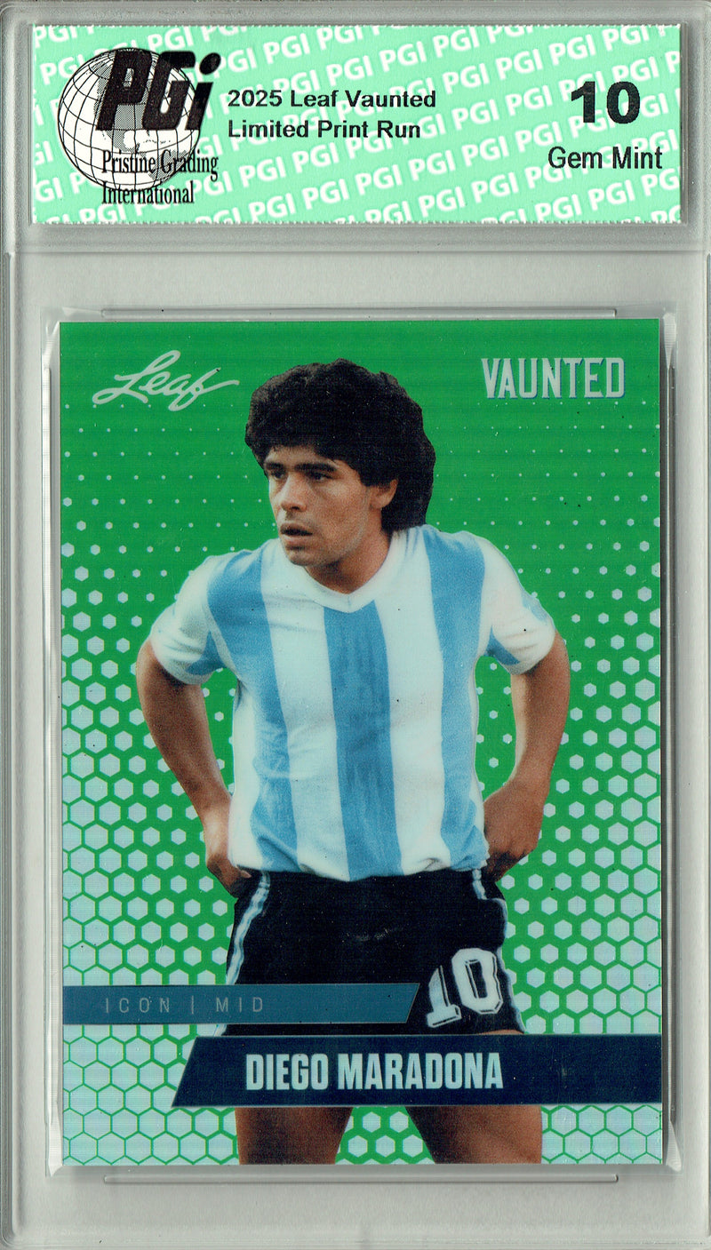 Diego Maradona 2025 Leaf Vaunted Metal #VM-02 Green 5 Made Rare Card PGI 10