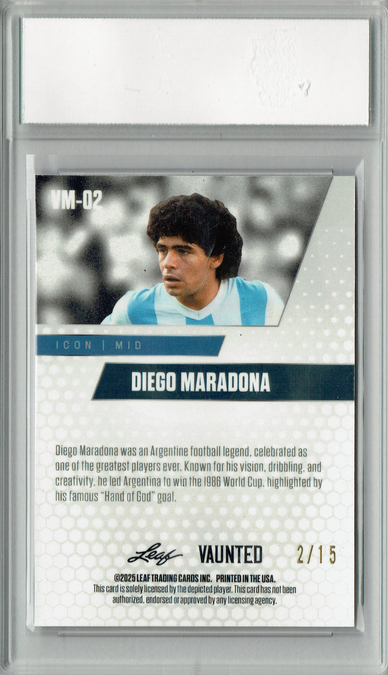 Diego Maradona 2025 Leaf Vaunted Metal #VM-02 Purple 15 Made Rare Card PGI 10