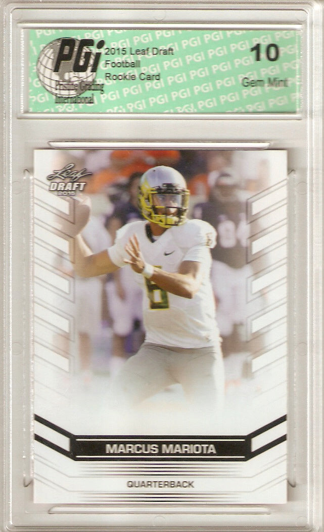 Marcus Mariota Rookie Card Tennessee PGI 10 Gem Mint Football Trading Card 2015 Leaf Draft #01