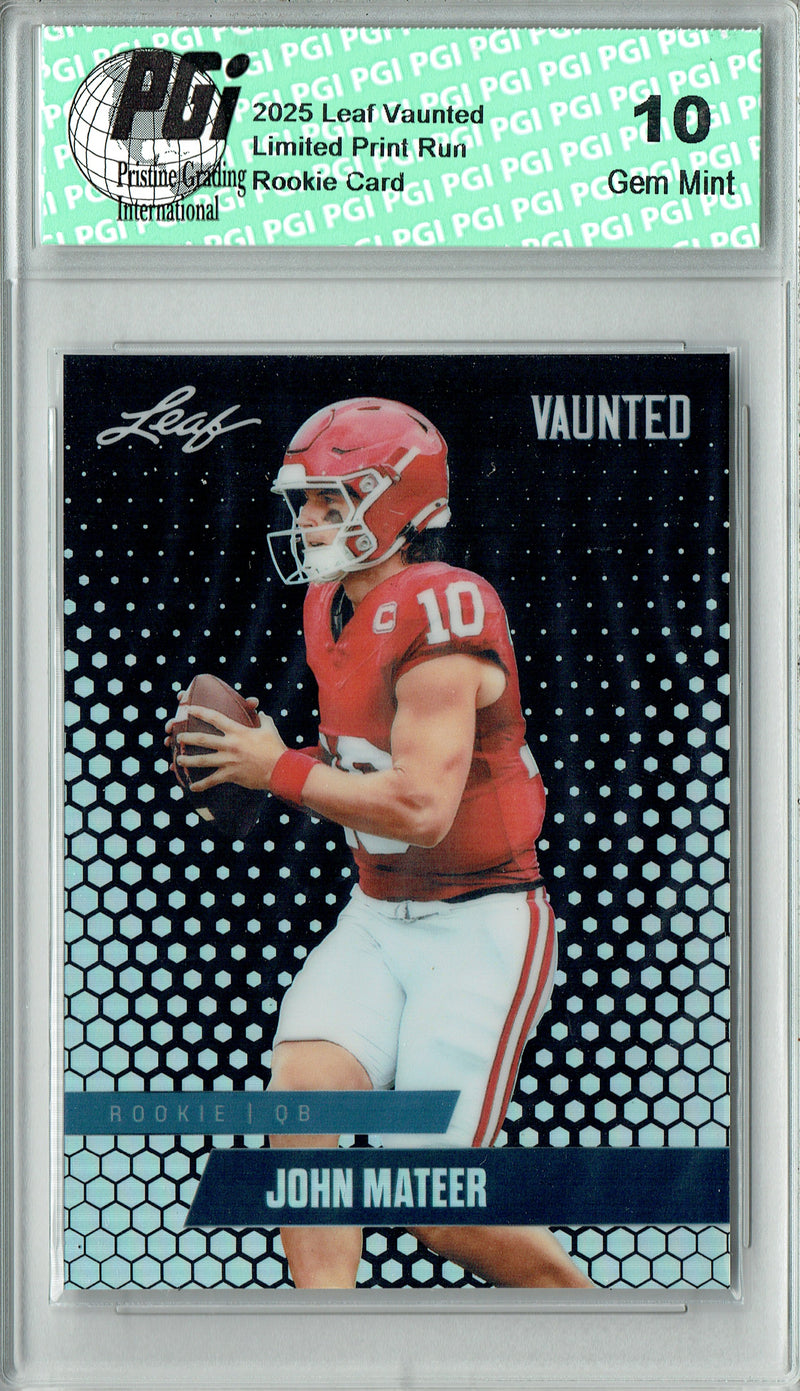 John Mateer Rookie Card Oklahoma PGI 10 Football Trading Card 2025 Leaf Vaunted Metal #VM-09 Black 7 Made