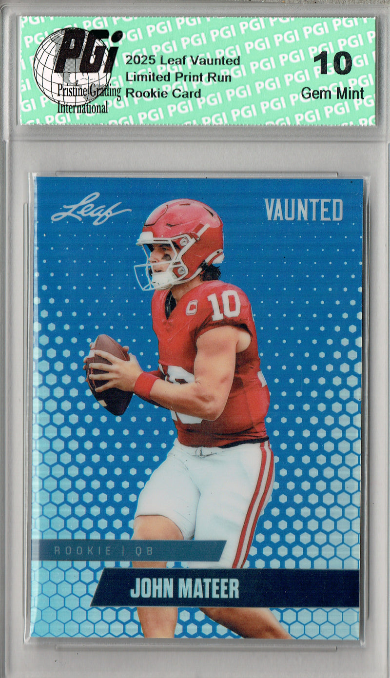John Mateer Rookie Card Oklahoma PGI 10 Football Trading Card 2025 Leaf Vaunted Metal #VM-09 Blue 20 Made