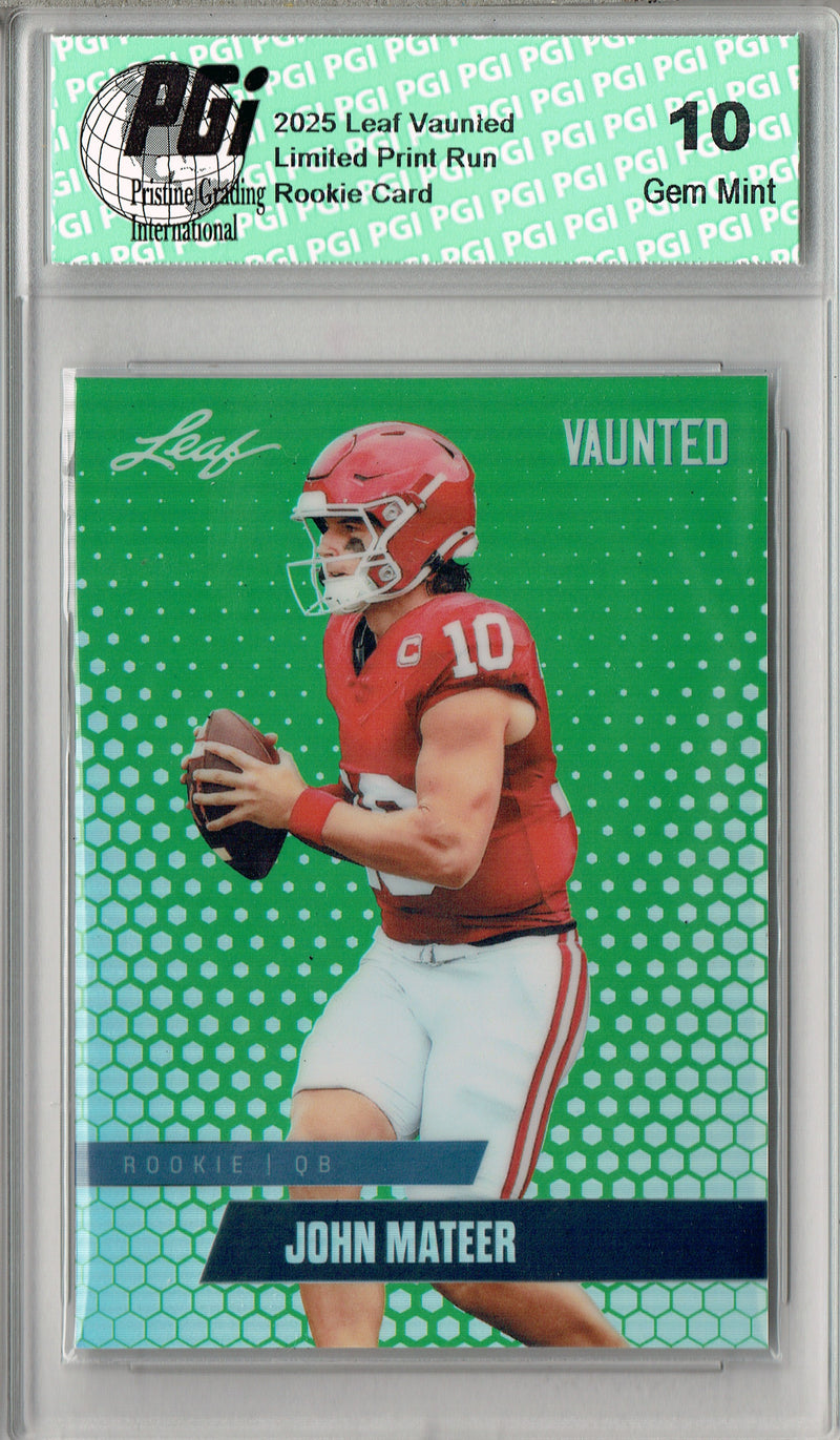 John Mateer Rookie Card Oklahoma PGI 10 Football Trading Card 2025 Leaf Vaunted Metal #VM-09 Green 5 Made