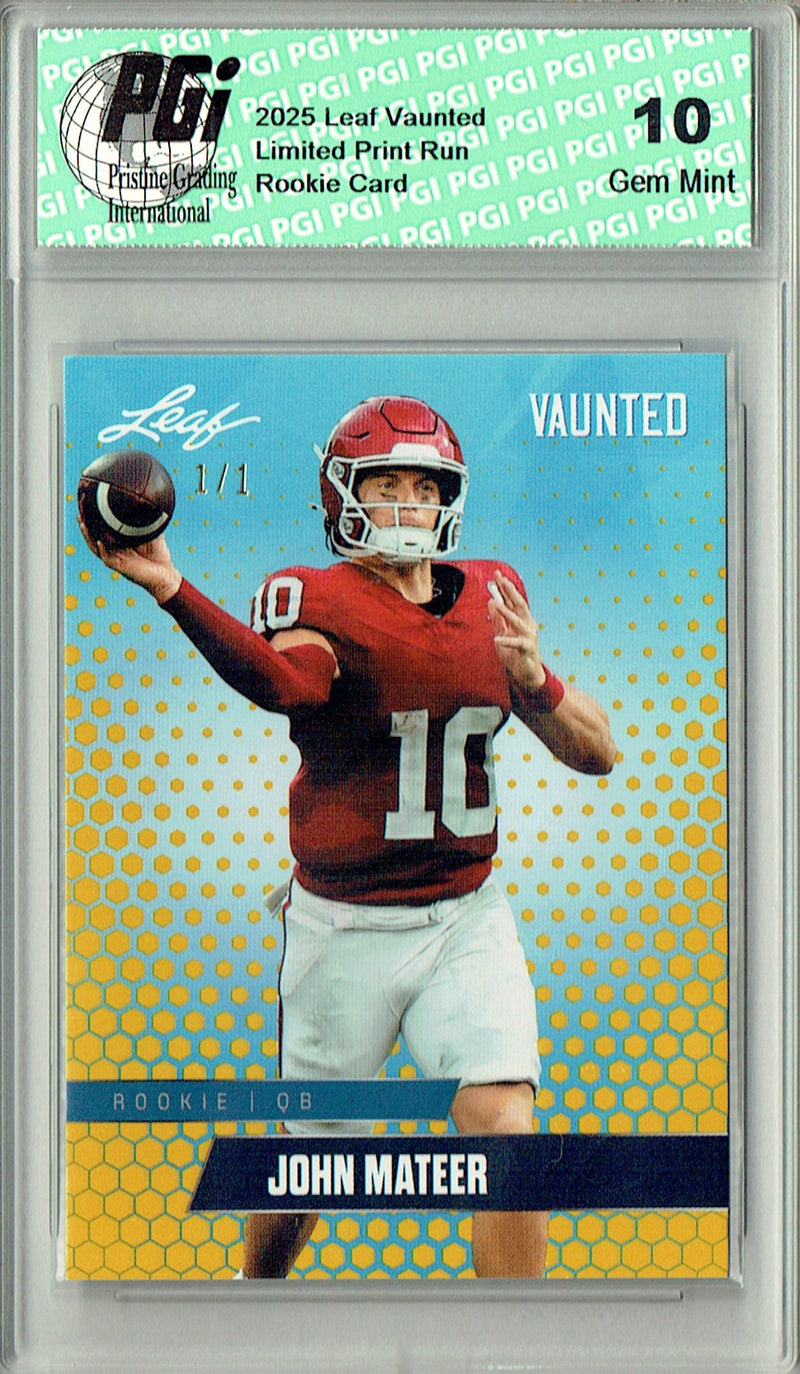 John Mateer Rookie Card Oklahoma PGI 10 Football Trading Card 2025 Leaf Vaunted #V-10 Gold Blank Back 1/1