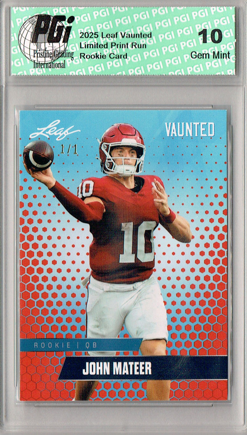 John Mateer Rookie Card Oklahoma PGI 10 Football Trading Card 2025 Leaf Vaunted #V-10 Orange Blank Back 1/1