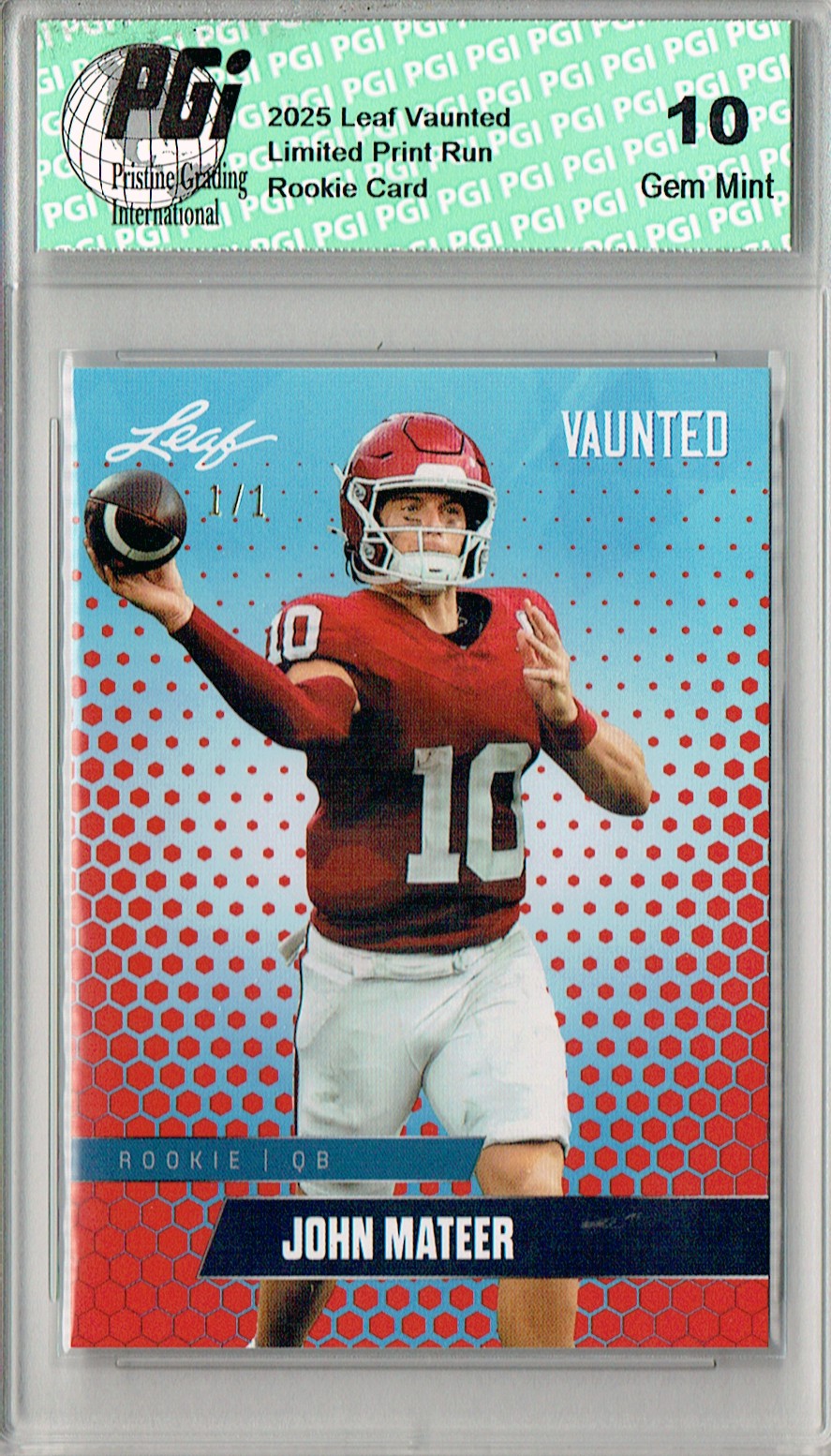 John Mateer 2025 Leaf Vaunted #V-10 Red Blank Back 1/1 Rookie Card PGI ...