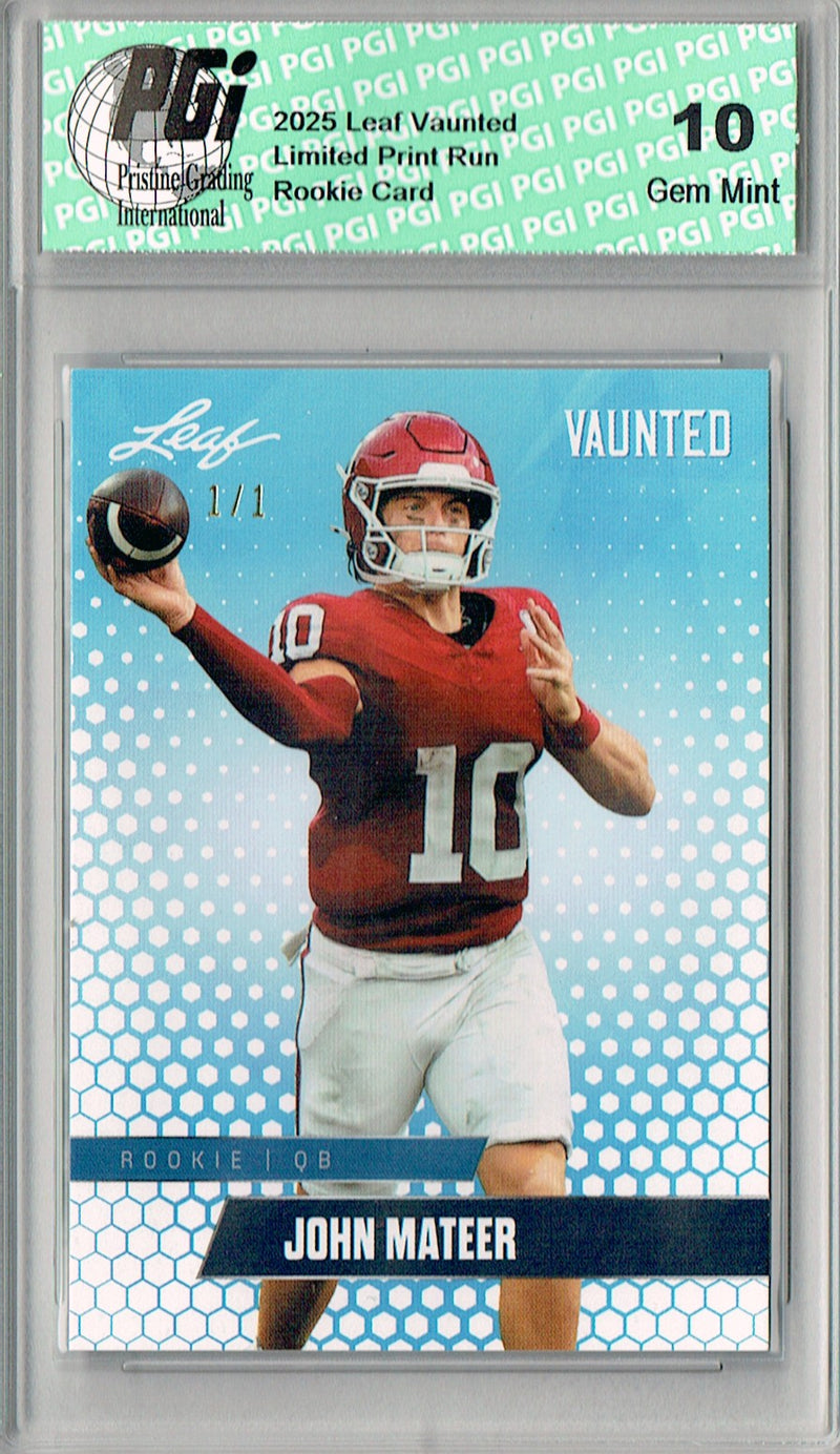 John Mateer Rookie Card Oklahoma PGI 10 Football Trading Card 2025 Leaf Vaunted #V-10 White Blank Back 1/1
