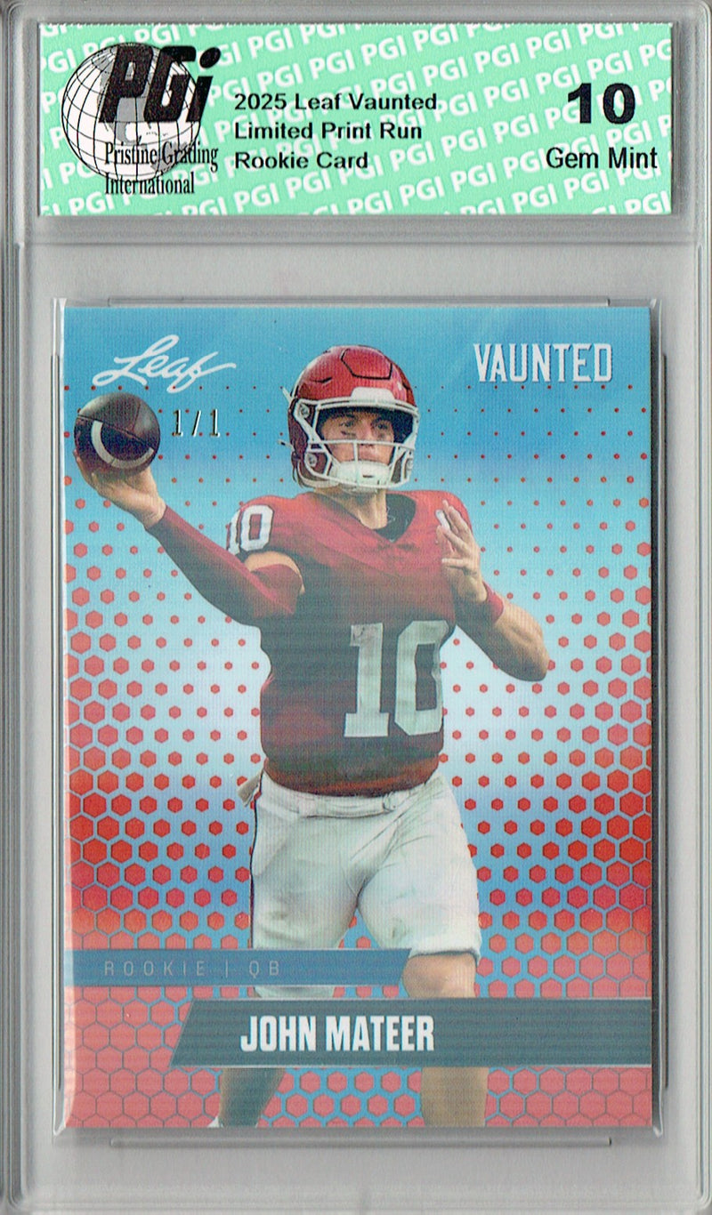 John Mateer Rookie Card Oklahoma PGI 10 Football Trading Card 2025 Leaf Vaunted #V-10 Orange Shimmer 1/1