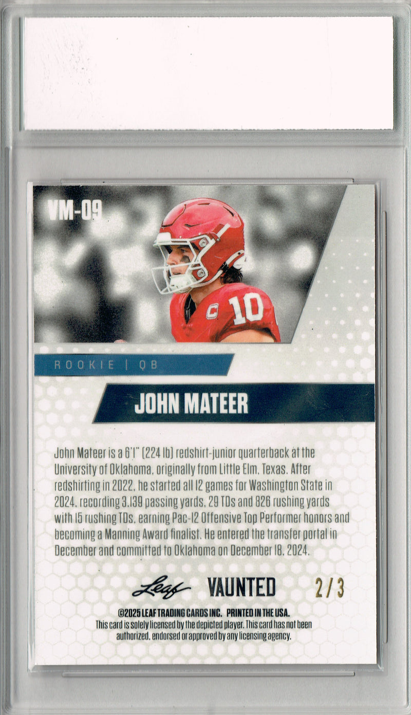 John Mateer Rookie Card Oklahoma Football Trading Card 2025 Leaf Vaunted Metal #VM-09 Orange 3 Made  Certified Mint+