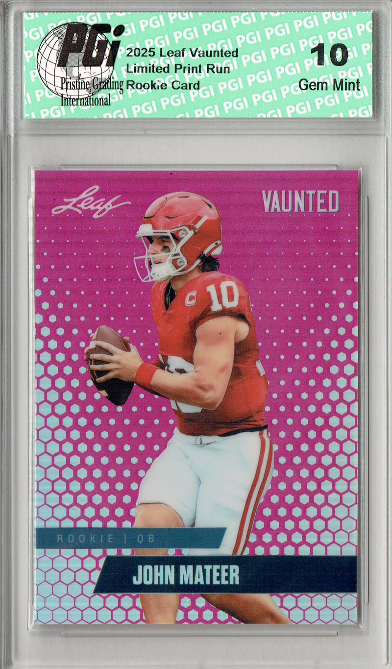 John Mateer Rookie Card Oklahoma PGI 10 Football Trading Card 2025 Leaf Vaunted Metal #VM-09 Pink 10 Made