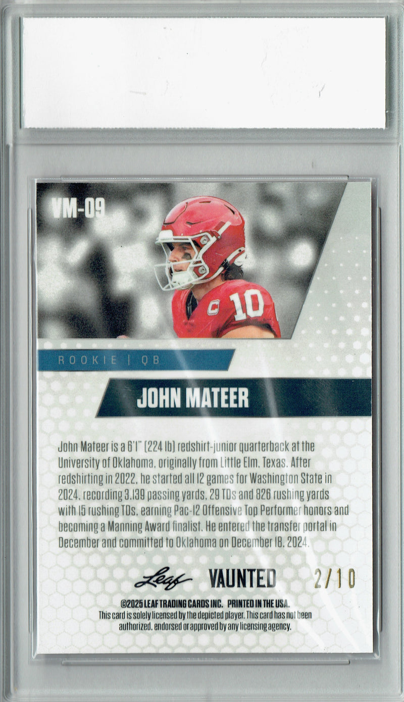 John Mateer Rookie Card Oklahoma Football Trading Card 2025 Leaf Vaunted Metal #VM-09 Pink 10 Made  Certified Mint+