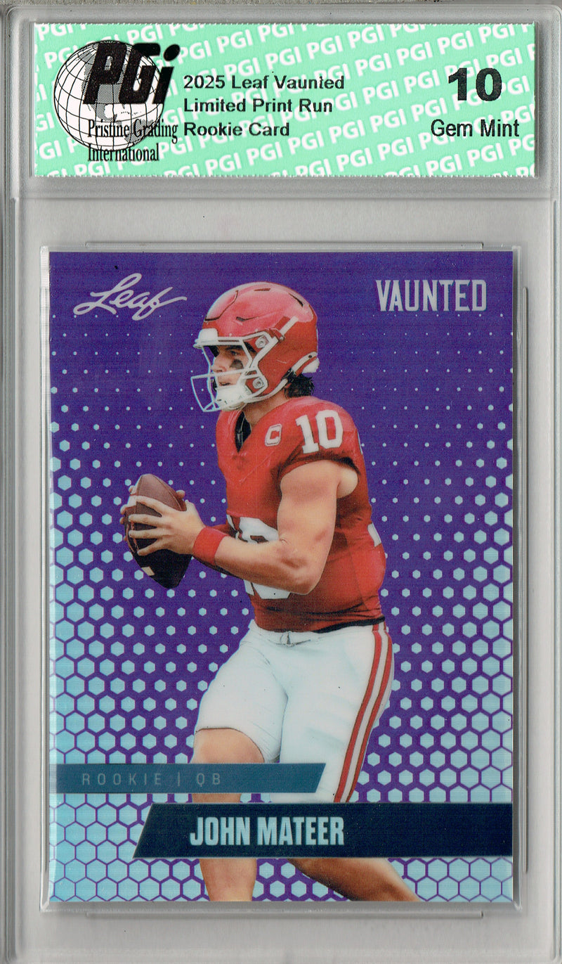 John Mateer Rookie Card Oklahoma PGI 10 Football Trading Card 2025 Leaf Vaunted Metal #VM-09 Purple 15 Made