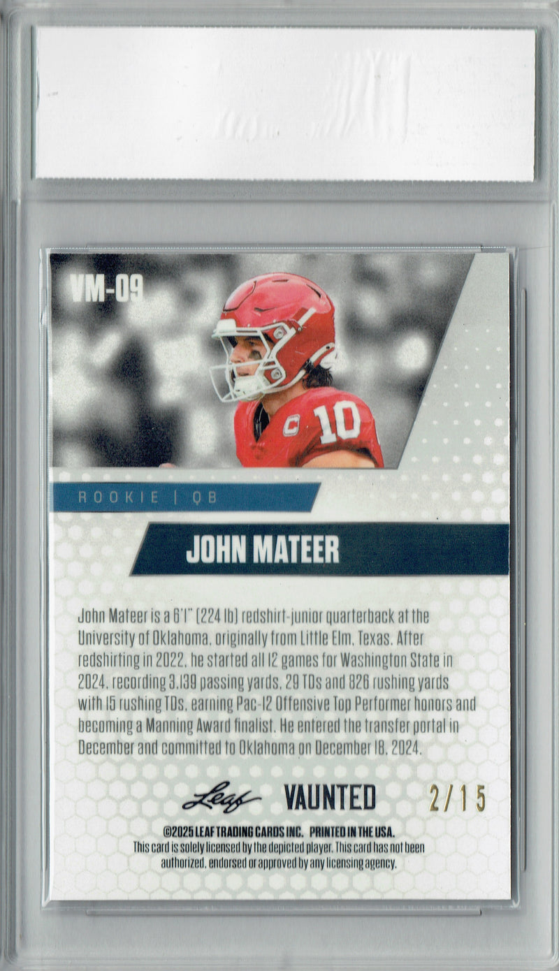 John Mateer Rookie Card Oklahoma Football Trading Card 2025 Leaf Vaunted Metal #VM-09 Purple 15 Made  Certified Mint+