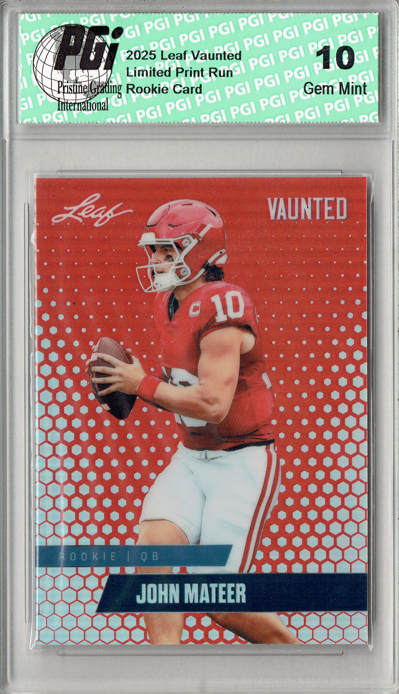 John Mateer Rookie Card Oklahoma PGI 10 Football Trading Card 2025 Leaf Vaunted Metal #VM-09 Red 2 Made