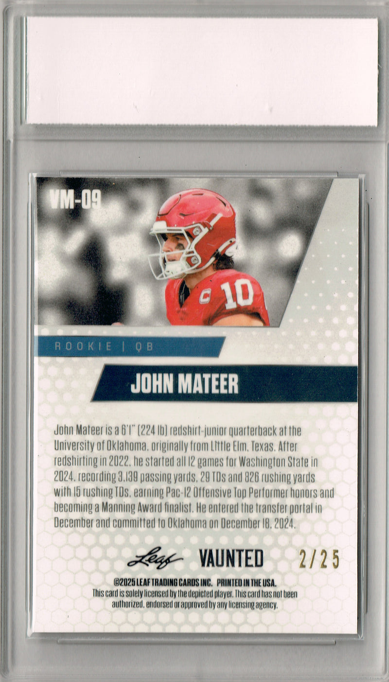 John Mateer Rookie Card Oklahoma Football Trading Card 2025 Leaf Vaunted Metal #VM-09 Silver 25 Made  Certified Mint+