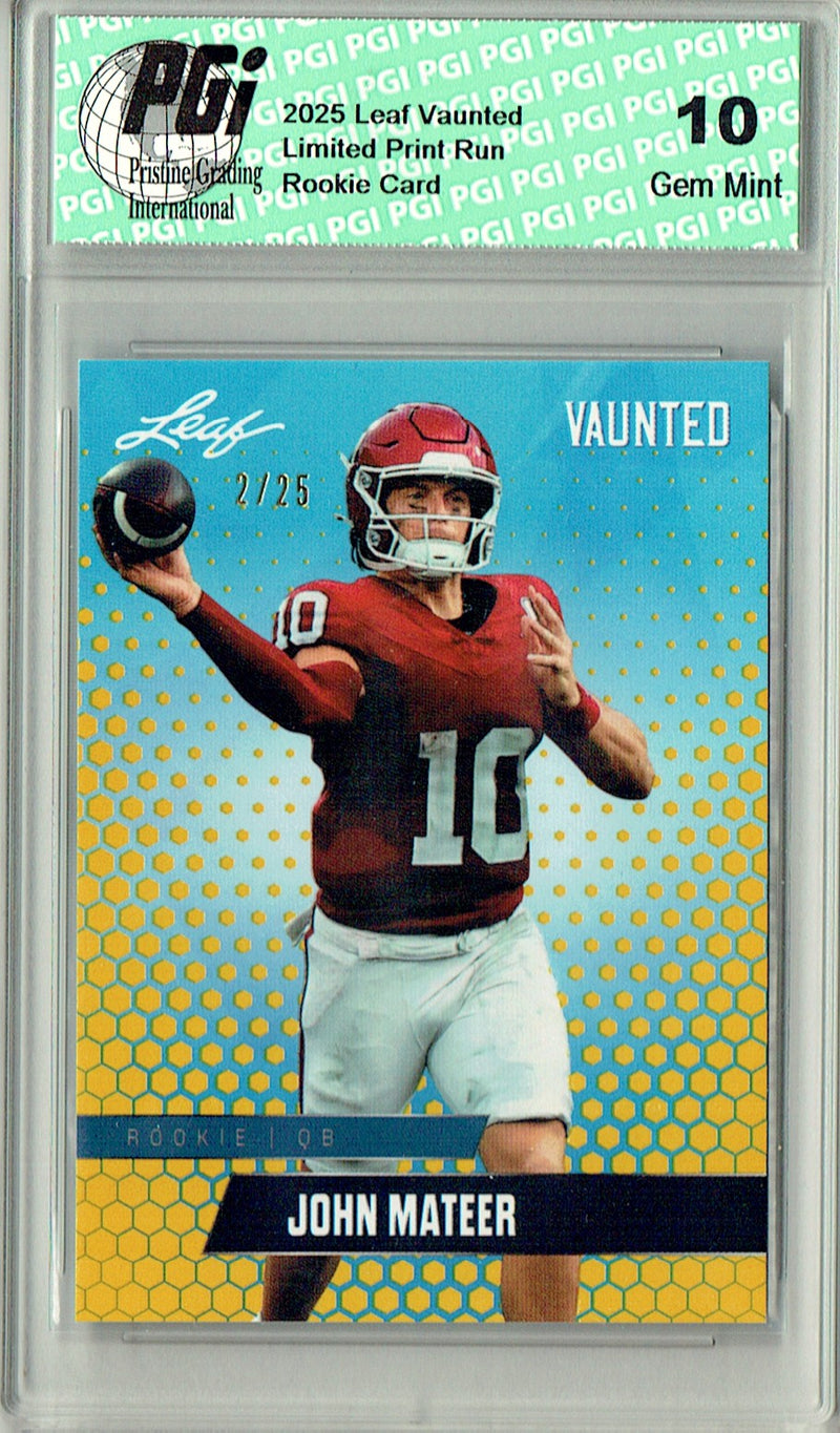John Mateer Rookie Card Oklahoma PGI 10 Football Trading Card 2025 Leaf Vaunted #V-10 Gold 25 Made