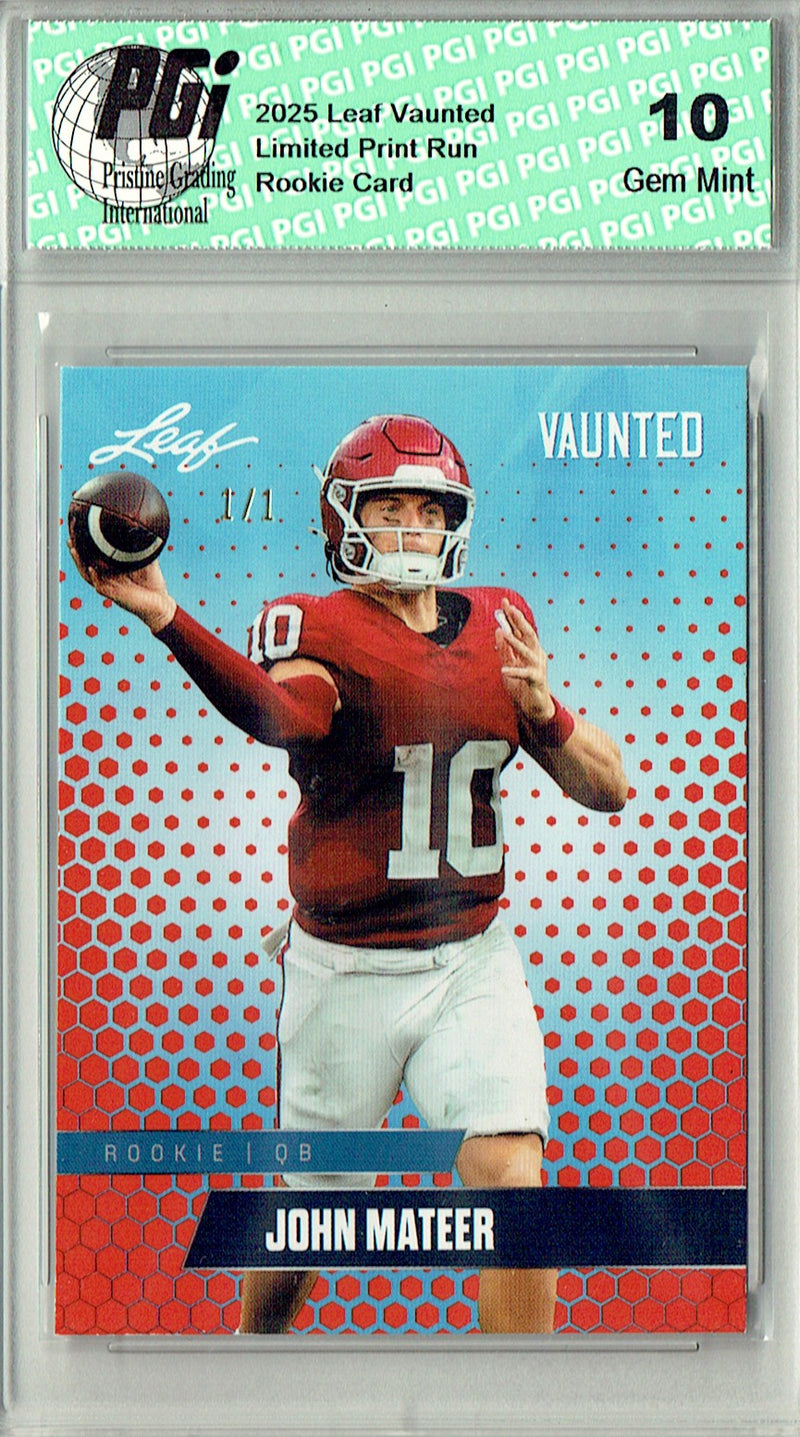 John Mateer Rookie Card Oklahoma PGI 10 Football Trading Card 2025 Leaf Vaunted #V-10 Masterpiece 1 of 1
