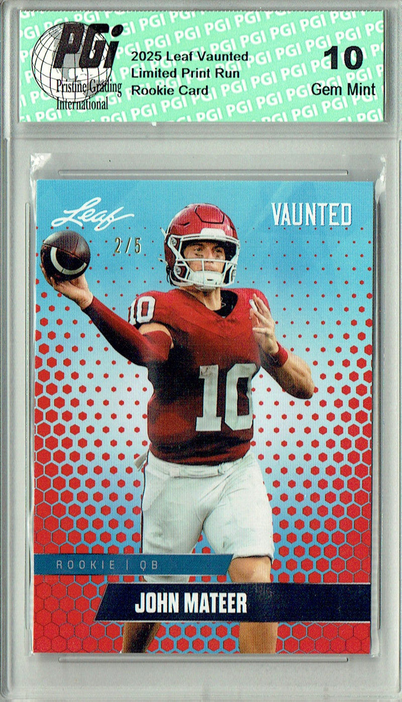 John Mateer Rookie Card Oklahoma PGI 10 Football Trading Card 2025 Leaf Vaunted #V-10 Red 5 Made