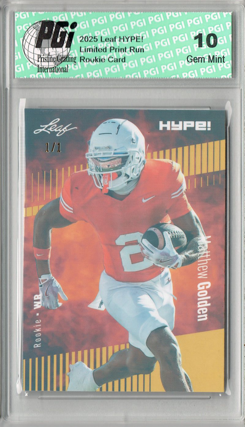 Matthew Golden Rookie Card Green Bay PGI 10 Football Trading Card 2025 Leaf HYPE! #186 Gold Shimmer 1/1