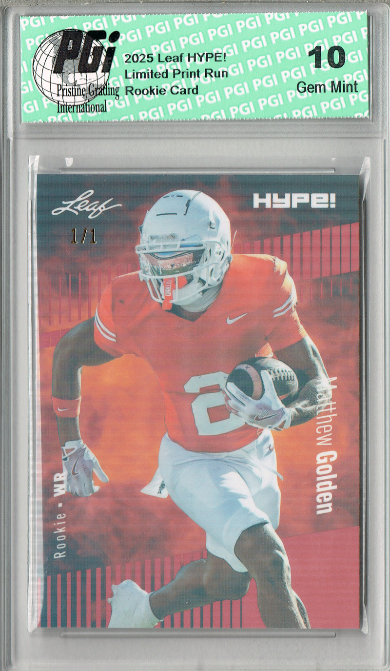 Matthew Golden Rookie Card Green Bay PGI 10 Football Trading Card 2025 Leaf HYPE! #186 Orange Shimmer 1/1